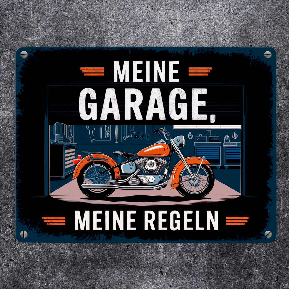 Vintage-Garage Motorrad Metallschild in 15x20 cm - Meine Garage meine Regeln