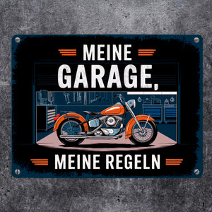 Vintage-Garage Motorrad Metallschild in 15x20 cm - Meine Garage meine Regeln