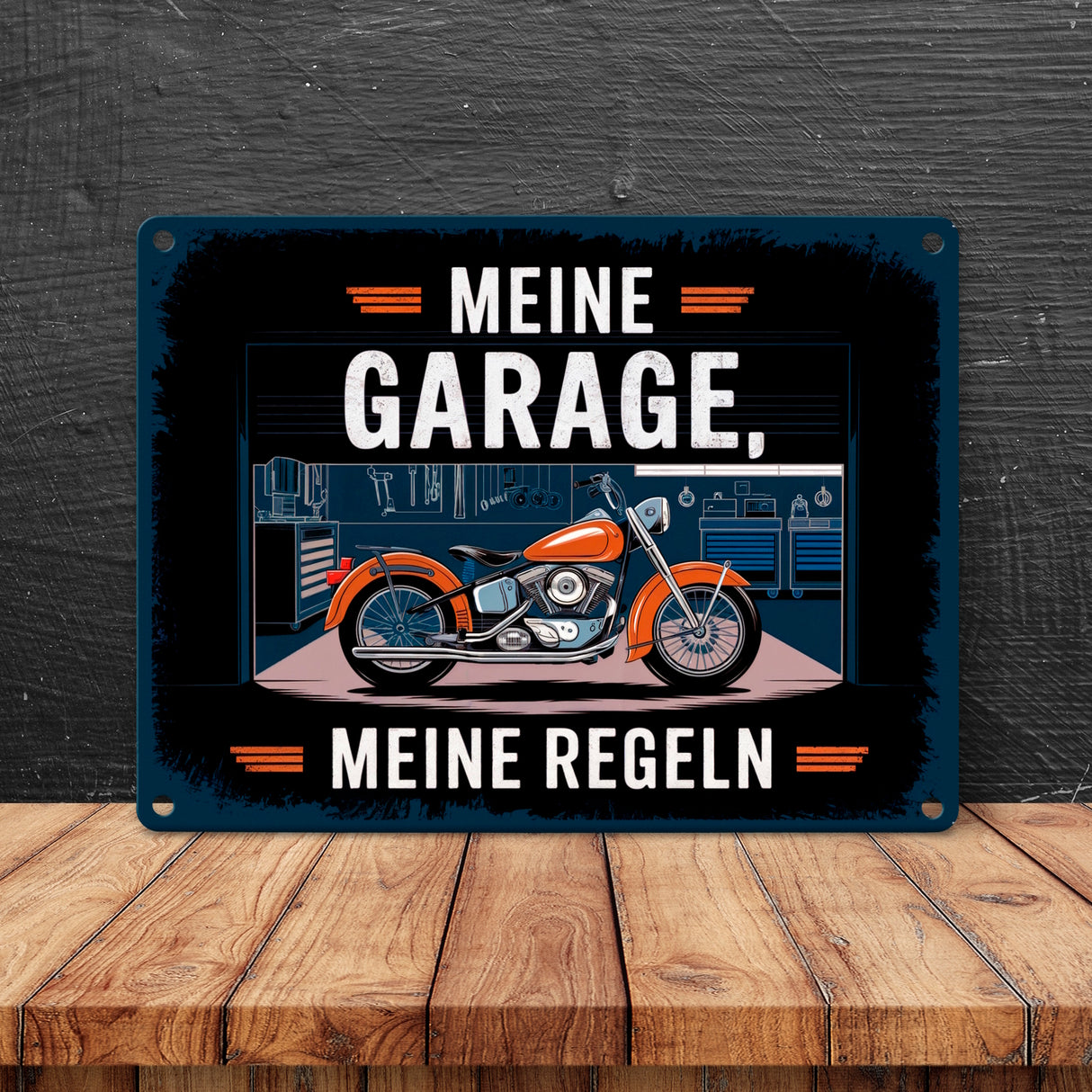 Vintage-Garage Motorrad Metallschild in 15x20 cm - Meine Garage meine Regeln