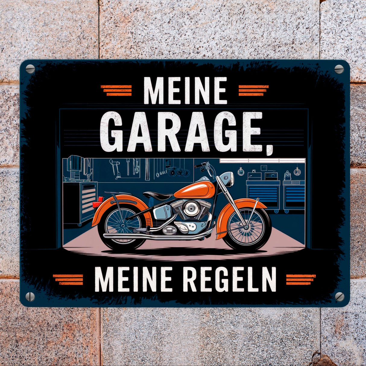 Vintage-Garage Motorrad Metallschild in 15x20 cm - Meine Garage meine Regeln