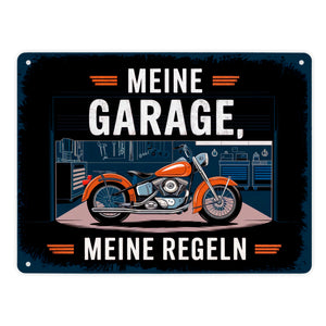 Vintage-Garage Motorrad Metallschild in 15x20 cm - Meine Garage meine Regeln