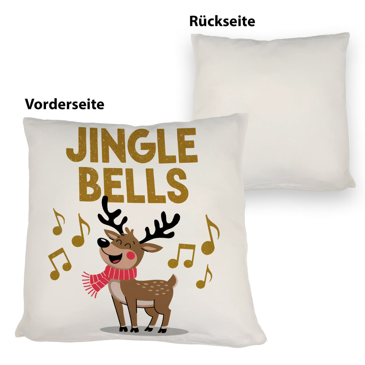 Rentier mit rotem Schal - JINGLE BELLS Kissen