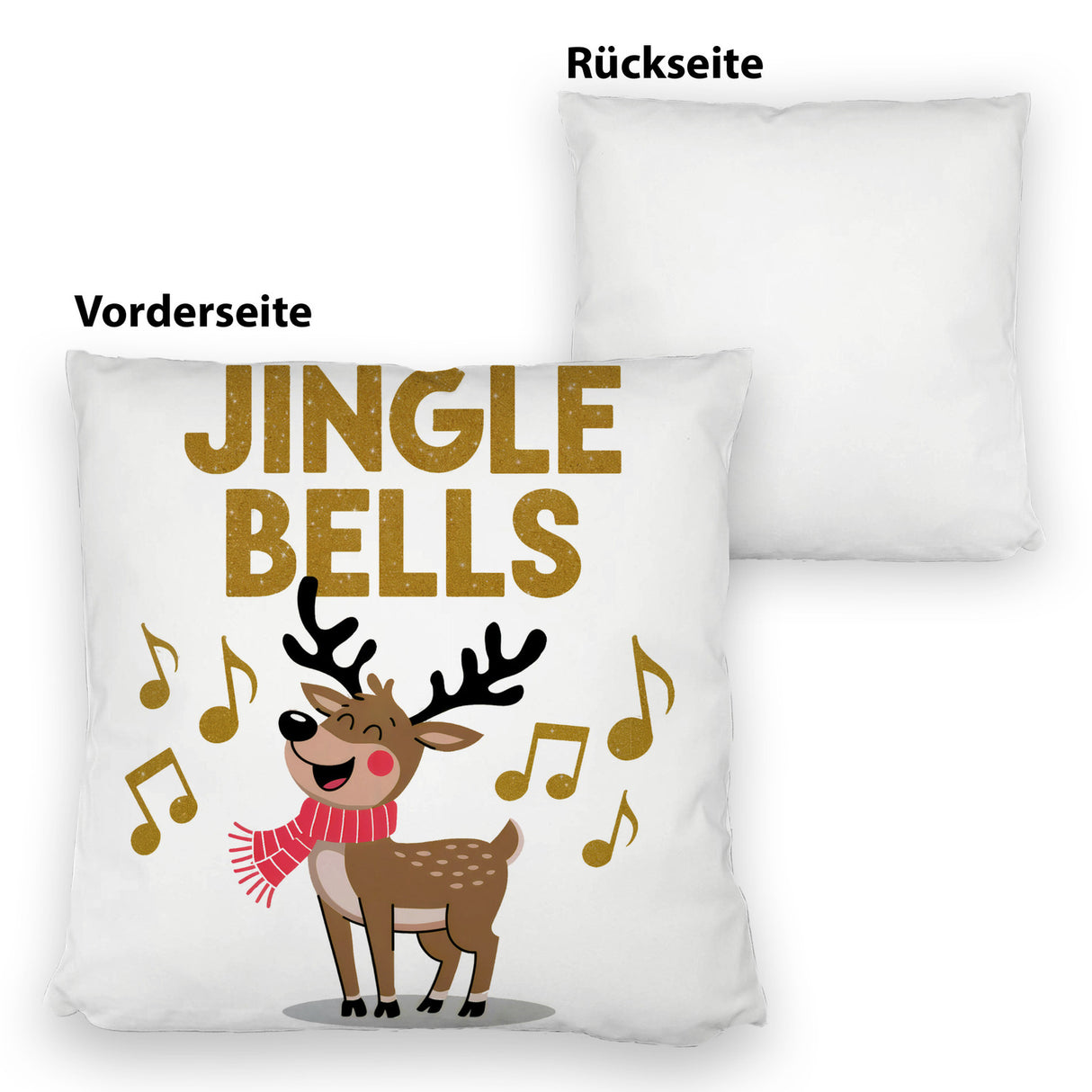 Rentier mit rotem Schal - JINGLE BELLS Kissen