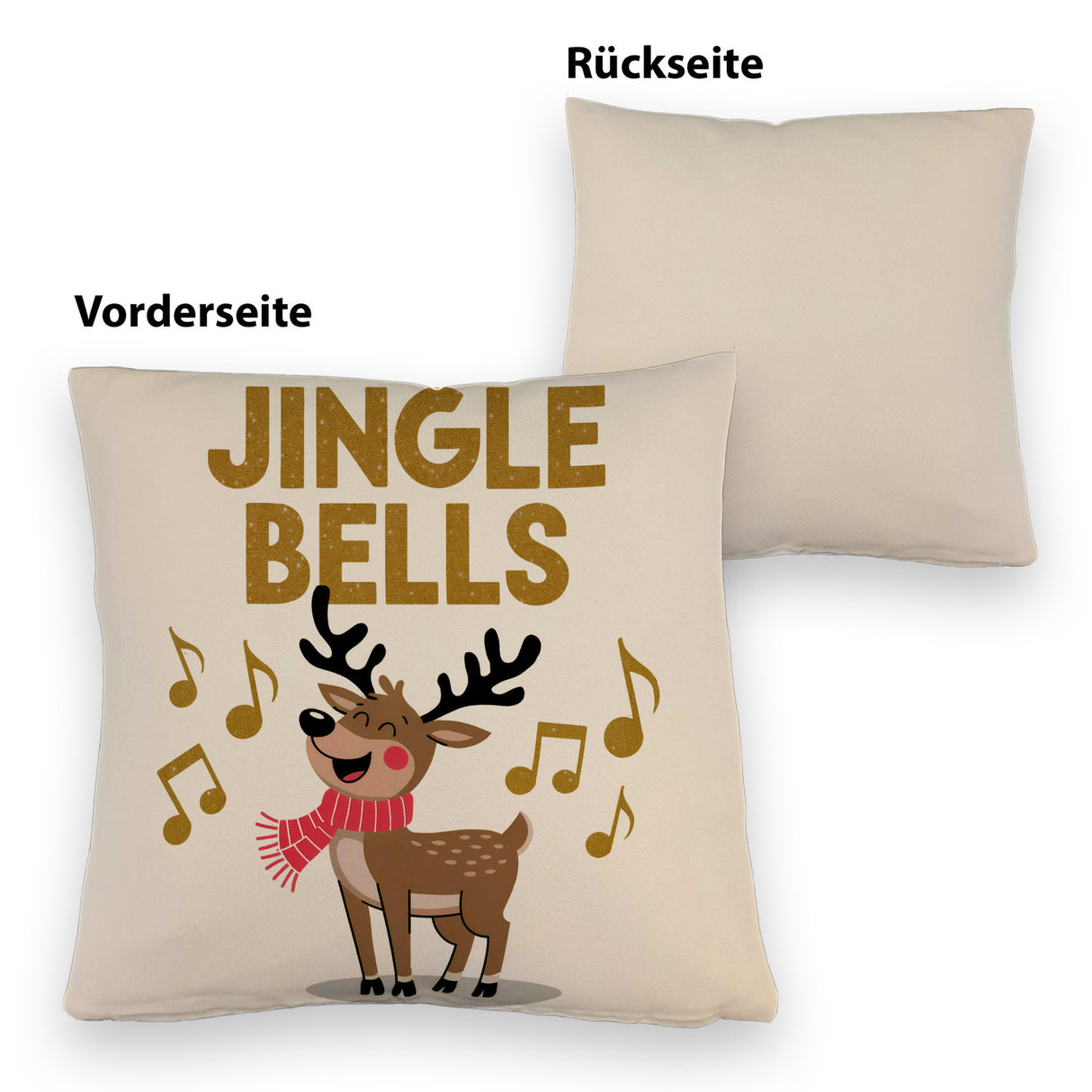 Rentier mit rotem Schal - JINGLE BELLS Kissen