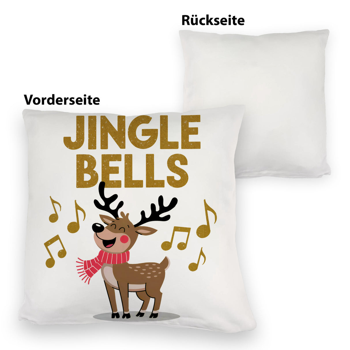 Rentier mit rotem Schal - JINGLE BELLS Kissen