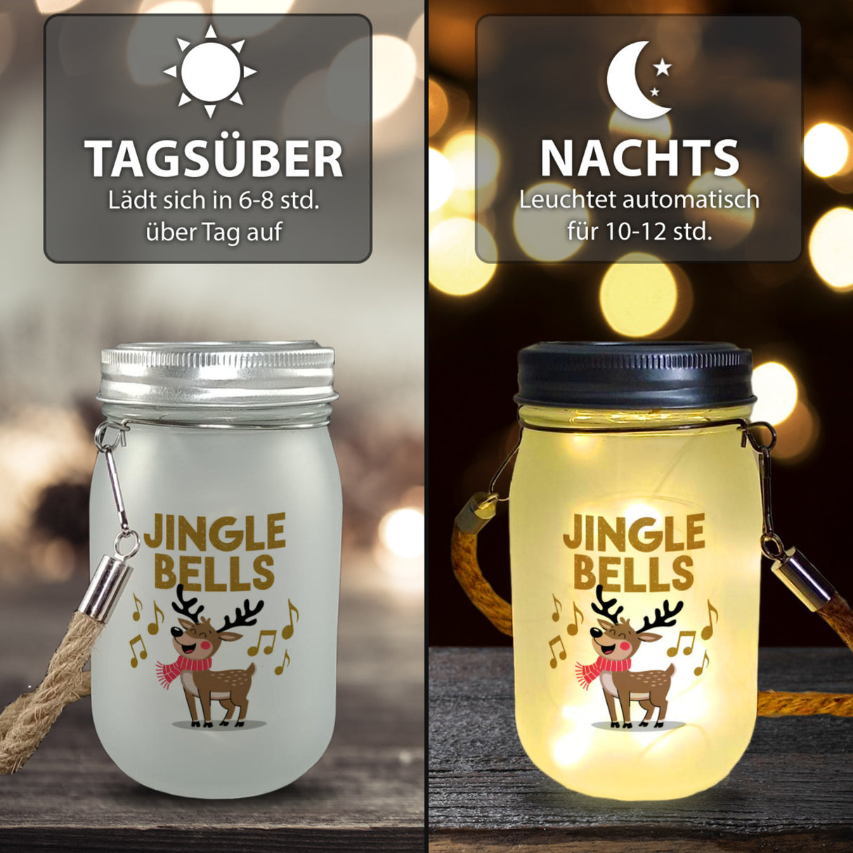 Fröhliches Rentier JINGLE BELLS Solarlicht