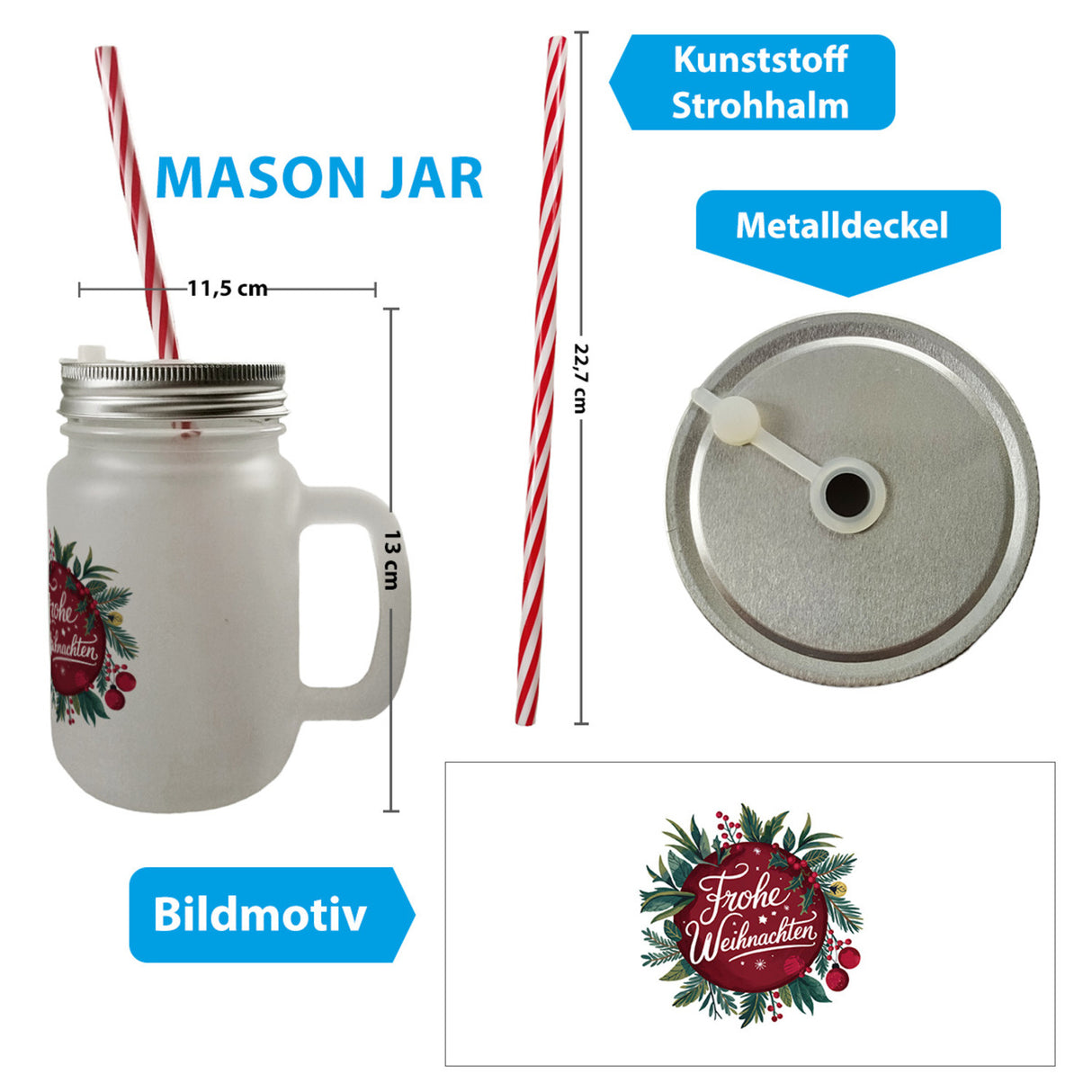 Frohe Weihnachten - Weihnachtsdesign Trinkglas mit Bambusdeckel