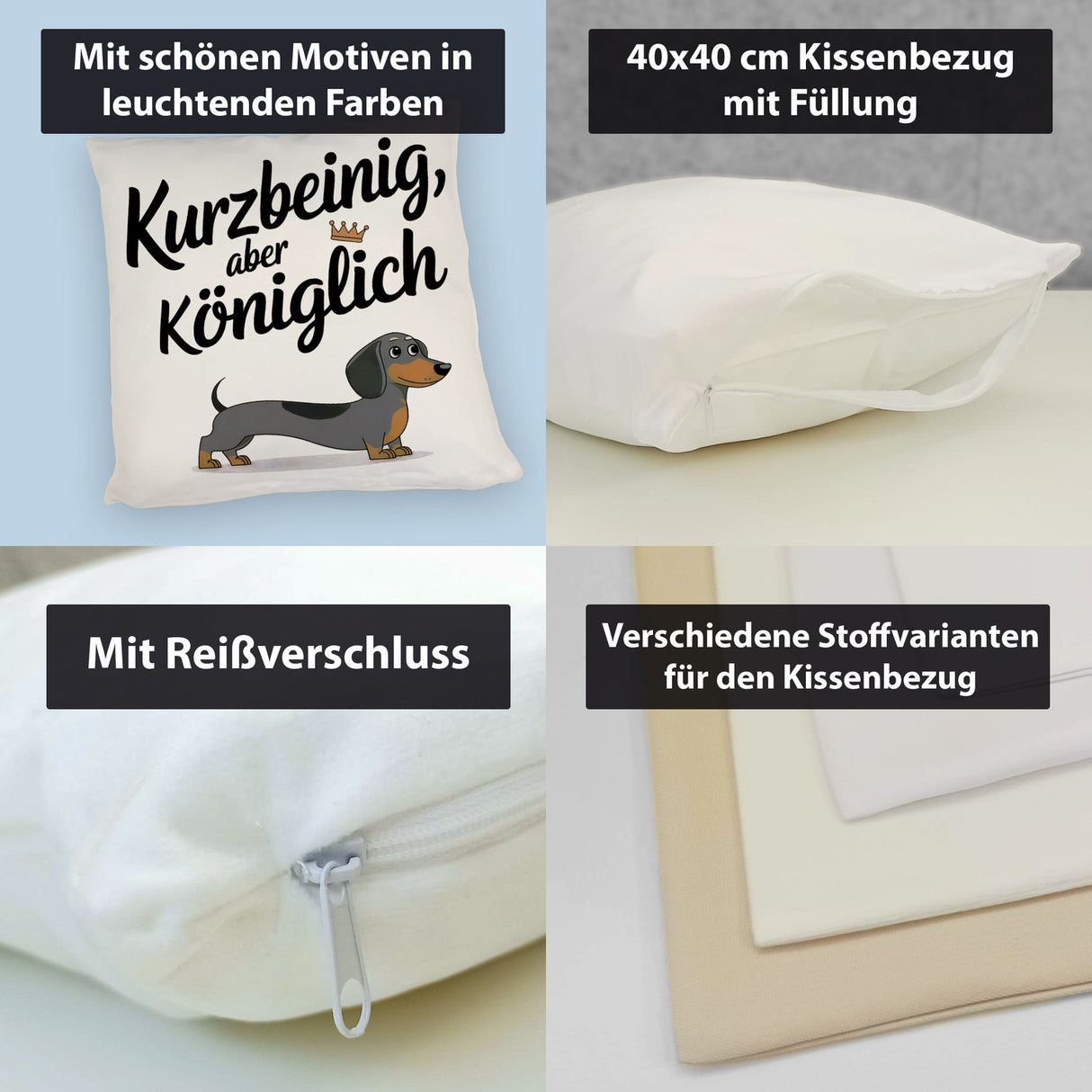 Dackel mit Krone - Kurzbeinig aber königlich Kissen