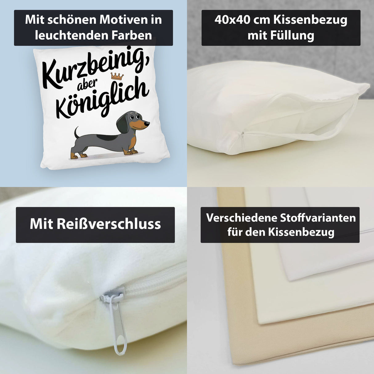 Dackel mit Krone - Kurzbeinig aber königlich Kissen