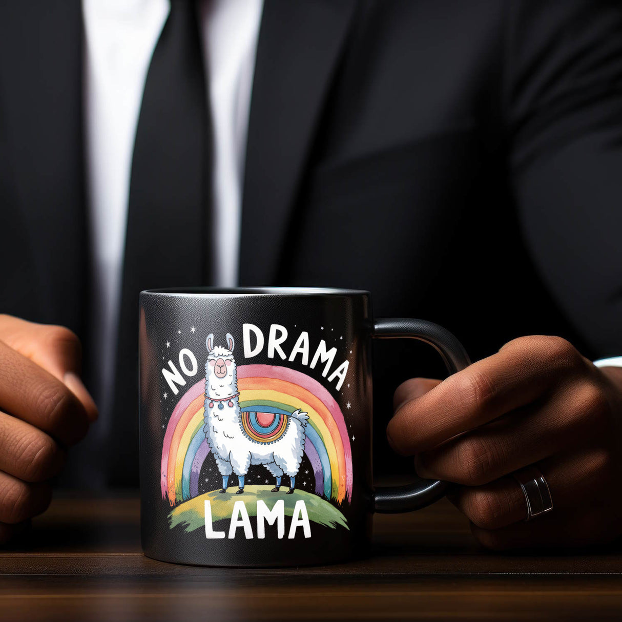 Lama mit Regenbogen - No Drama Lama Tasse