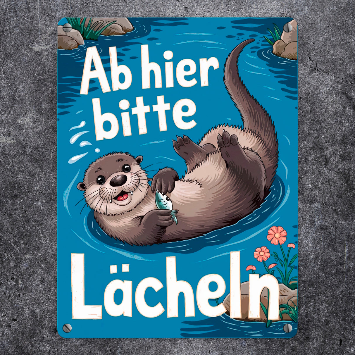 Lachender Otter - Bitte lächeln Metallschild in 15x20 cm