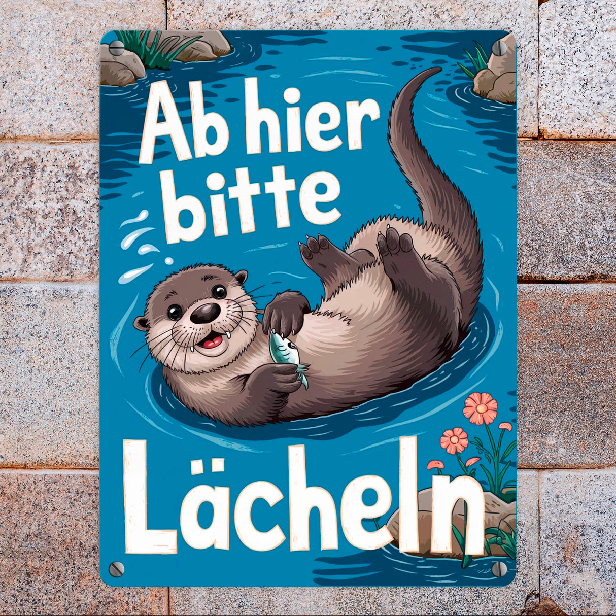 Lachender Otter - Bitte lächeln Metallschild in 15x20 cm