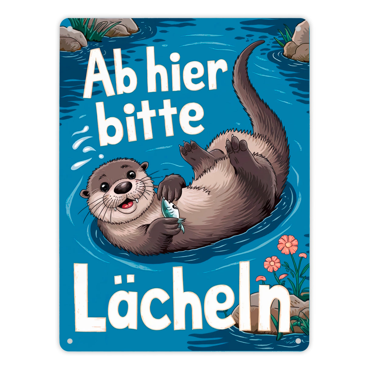 Lachender Otter - Bitte lächeln Metallschild in 15x20 cm