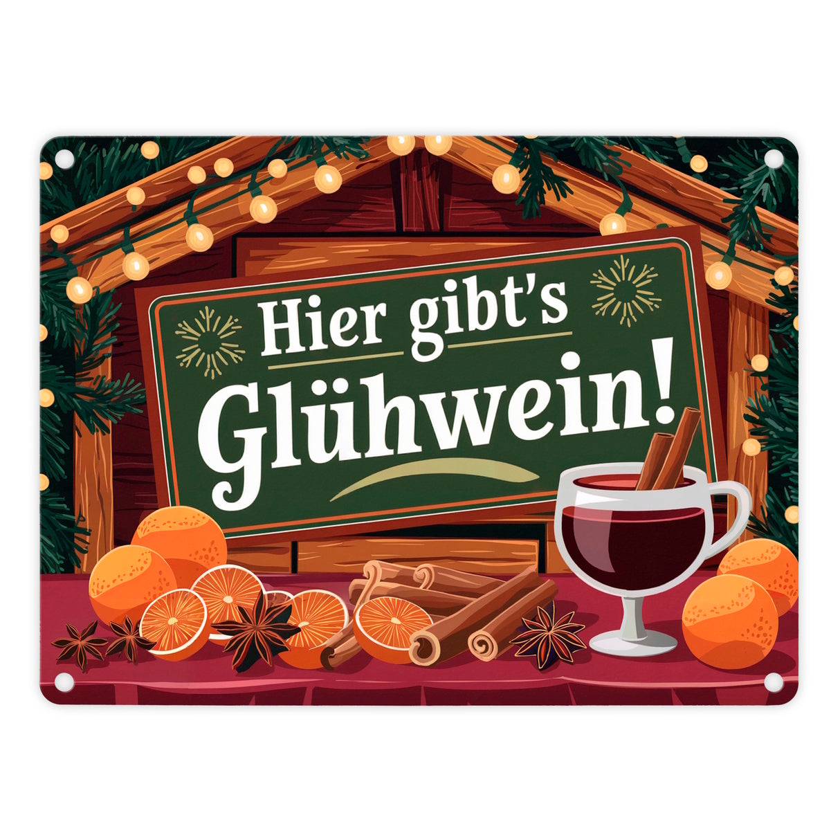 Hier gibts Glühwein Weihnachtsmarkt Metallschild in 15x20 cm