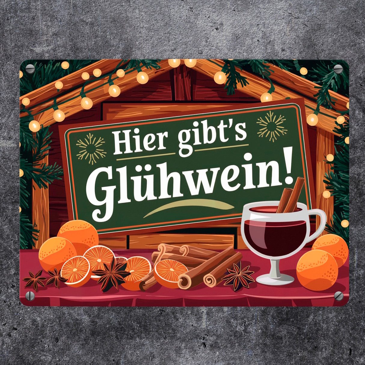 Hier gibts Glühwein Weihnachtsmarkt Metallschild in 15x20 cm