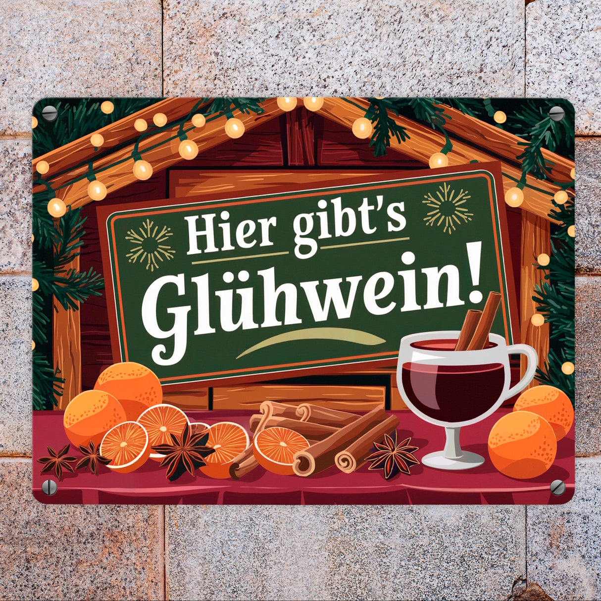 Hier gibts Glühwein Weihnachtsmarkt Metallschild in 15x20 cm