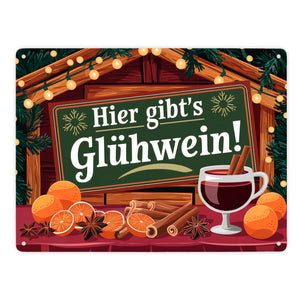 Hier gibts Glühwein Weihnachtsmarkt Metallschild in 15x20 cm