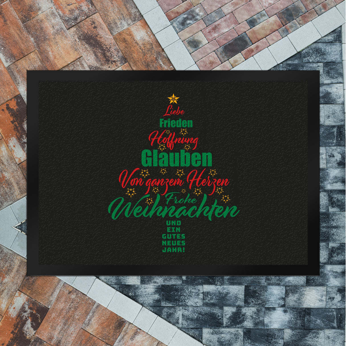 Christbaum Fußmatte in 35x50 cm mit Spruch Frohe Weihnachten und gutes neues Jahr