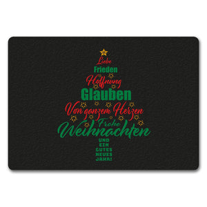 Christbaum Fußmatte in 35x50 cm ohne Rand mit Spruch Frohe Weihnachten und gutes neues Jahr