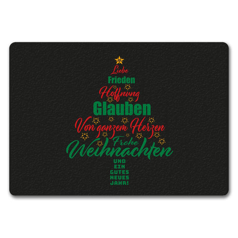 Christbaum Fußmatte in 35x50 cm ohne Rand mit Spruch Frohe Weihnachten und gutes neues Jahr