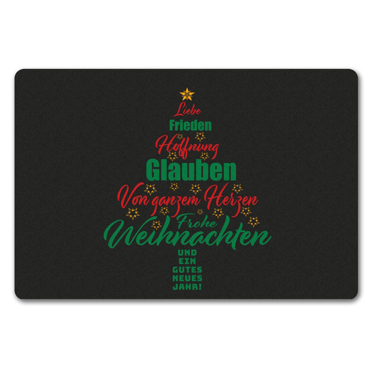 Christbaum Fußmatte in 35x50 cm ohne Rand mit Spruch Frohe Weihnachten und gutes neues Jahr