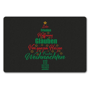 Christbaum Fußmatte in 35x50 cm ohne Rand mit Spruch Frohe Weihnachten und gutes neues Jahr