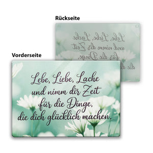 Lebe Liebe Lache - Blumen Schneidebrett aus Glas