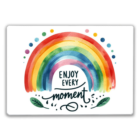 Regenbogen Schneidebrett aus Glas mit Spruch Enjoy every moment