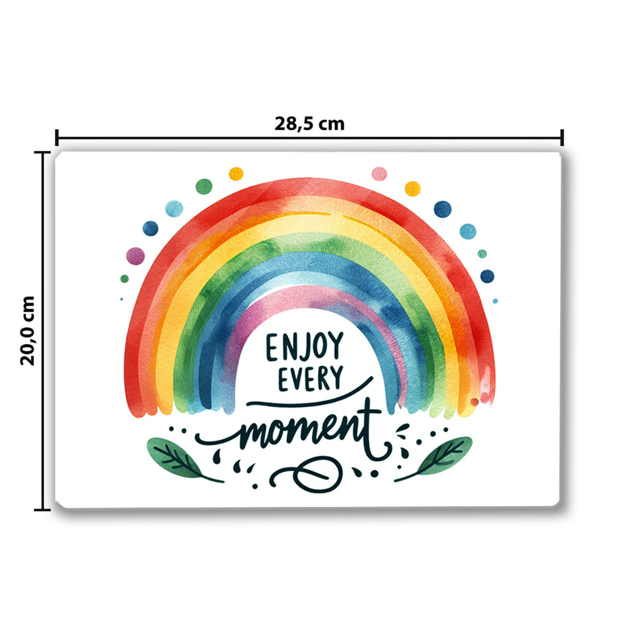 Regenbogen Schneidebrett aus Glas mit Spruch Enjoy every moment