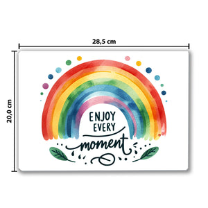 Regenbogen Schneidebrett aus Glas mit Spruch Enjoy every moment