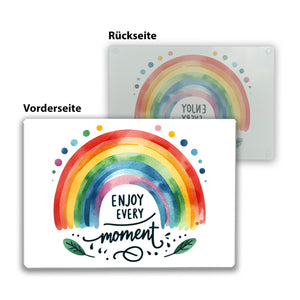 Regenbogen Schneidebrett aus Glas mit Spruch Enjoy every moment