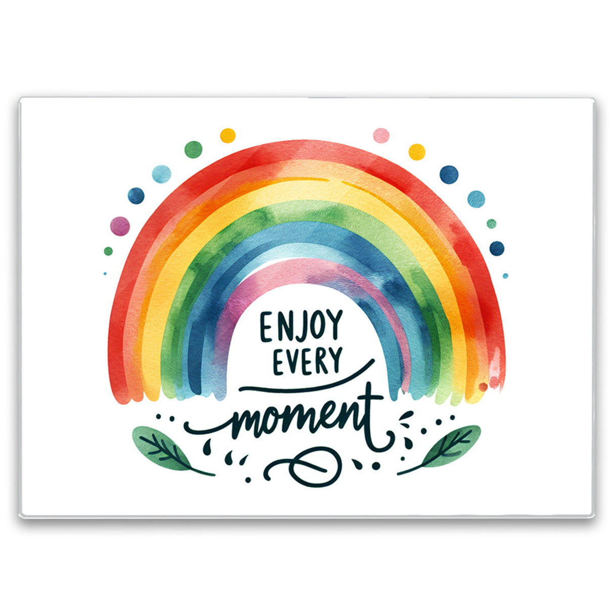 Regenbogen Schneidebrett aus Glas mit Spruch Enjoy every moment