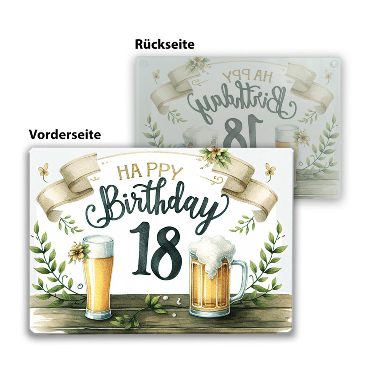 Happy Birthday 18 Bier Schneidebrett aus Glas