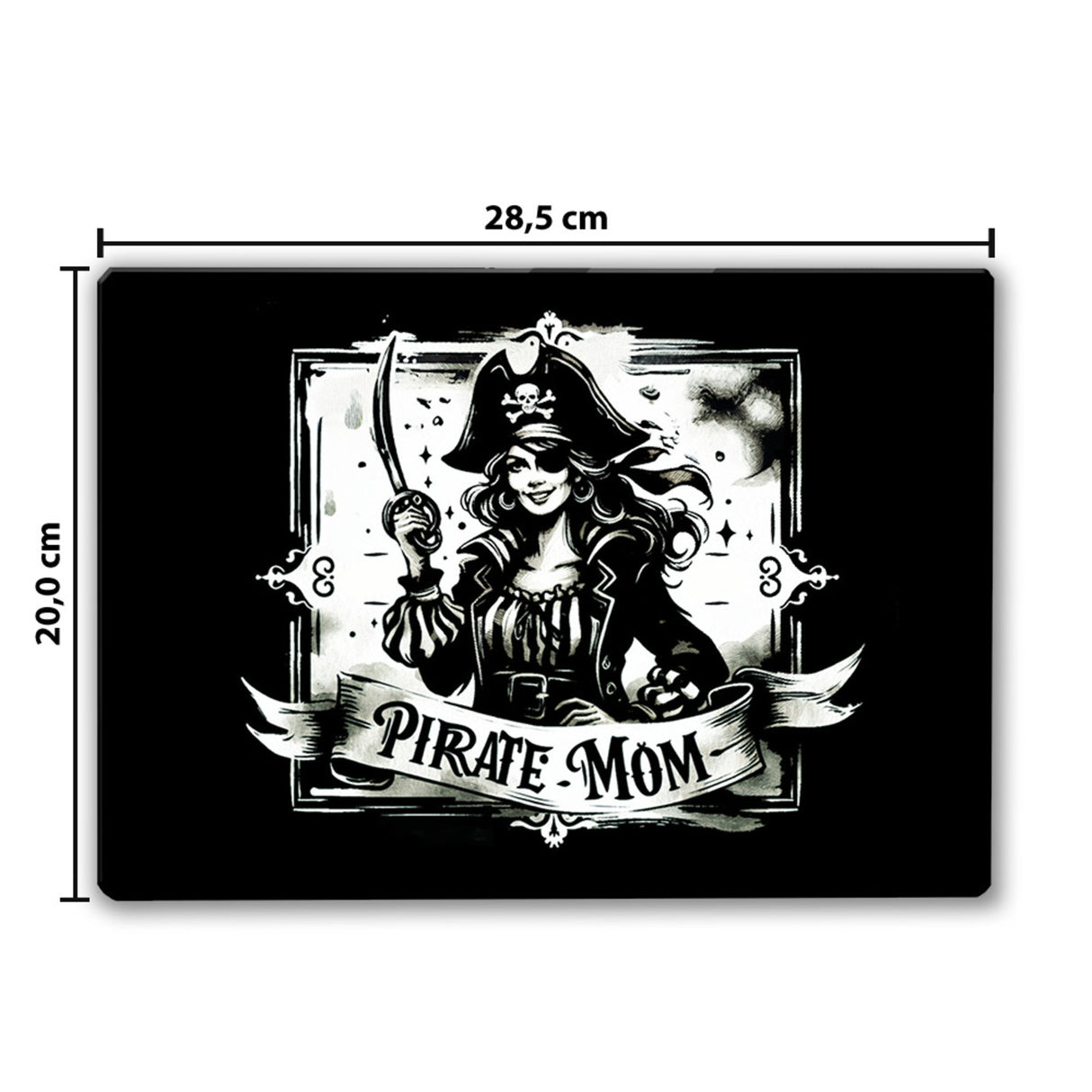 Piratenbraut mit Säbel Schneidebrett aus Glas mit Spruch Pirate Mom