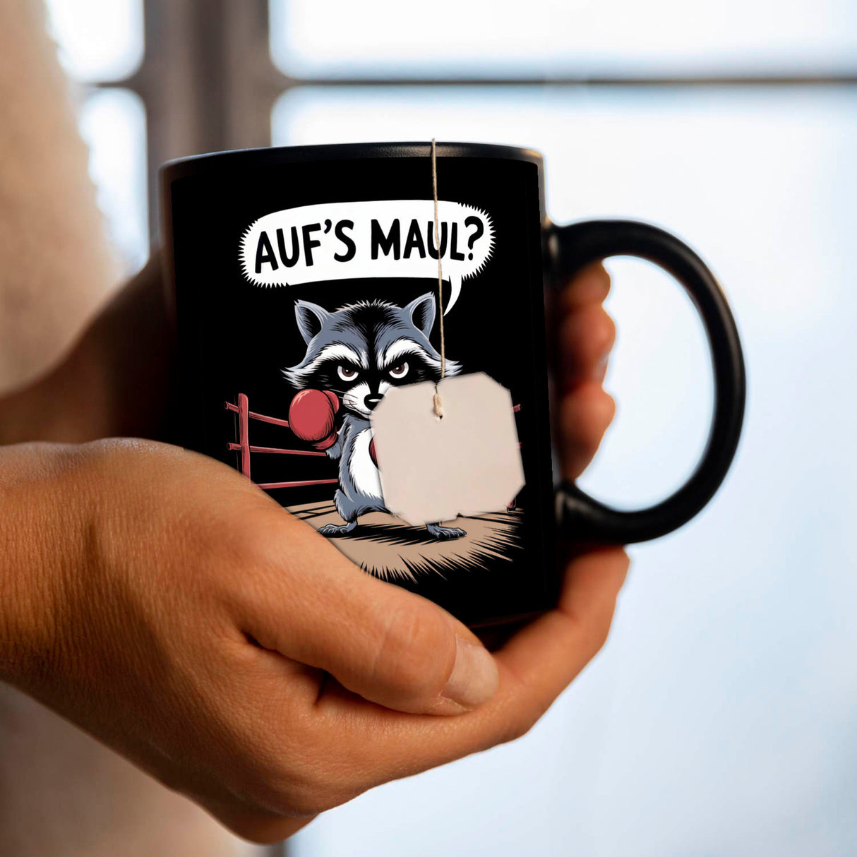 Waschbär mit Boxhandschuhen - Aufs Maul Tasse