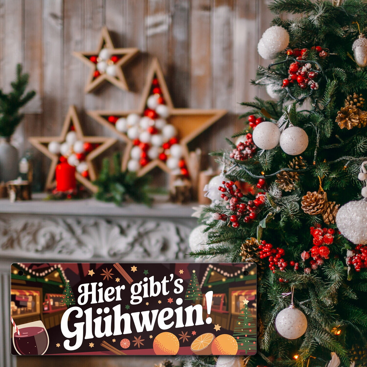 Hier gibts Glühwein Metallschild