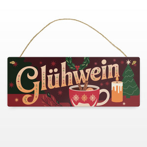 Rote Tasse Glühwein Metallschild - Winterdeko