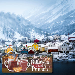 Hier gibts Glühwein und Punsch Metallschild