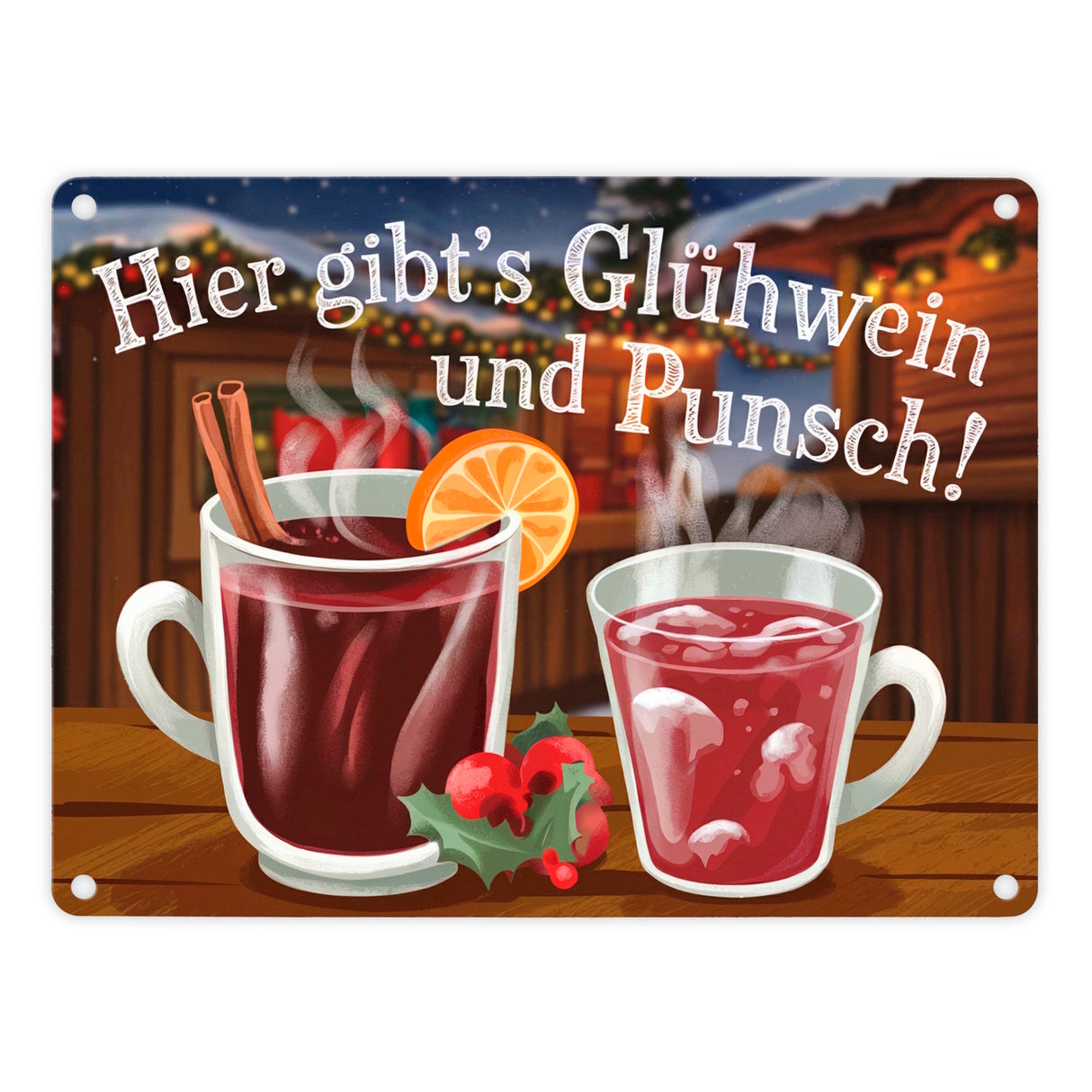 Hier gibts Glühwein und Punsch Metallschild in 15x20 cm