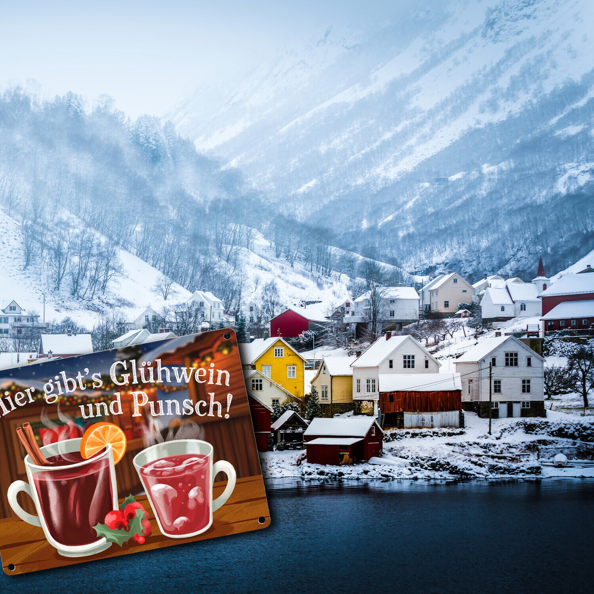 Hier gibts Glühwein und Punsch Metallschild in 15x20 cm