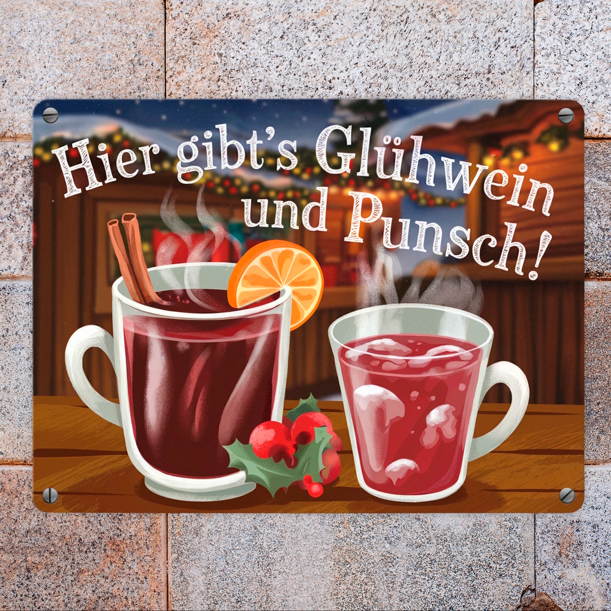 Hier gibts Glühwein und Punsch Metallschild in 15x20 cm