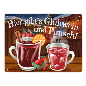 Hier gibts Glühwein und Punsch Metallschild in 15x20 cm