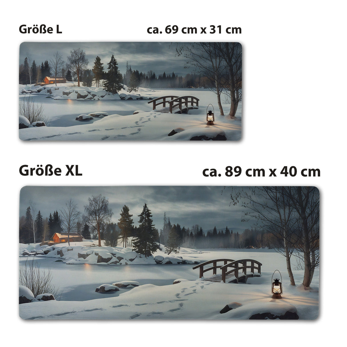 Winterlandschaft mit Hütte Schreibtischunterlage 69x31cm XXL Mauspad - Stimmungsvolle Bürounterlage