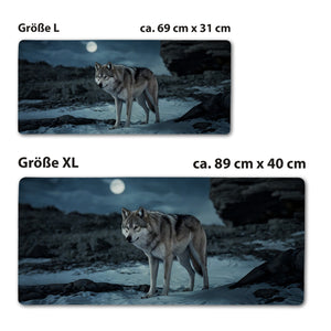 Wolf im Mondlicht Schreibtischunterlage 69x31cm XXL Mauspad - Mystische Tierwelt für Ihr Büro