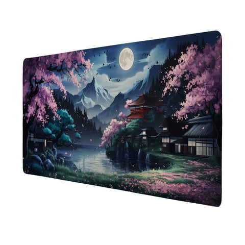 Japanische Berglandschaft bei Nacht Schreibtischunterlage 69x31cm XXL Mauspad - Elegante und beruhigende Arbeitsatmosphäre