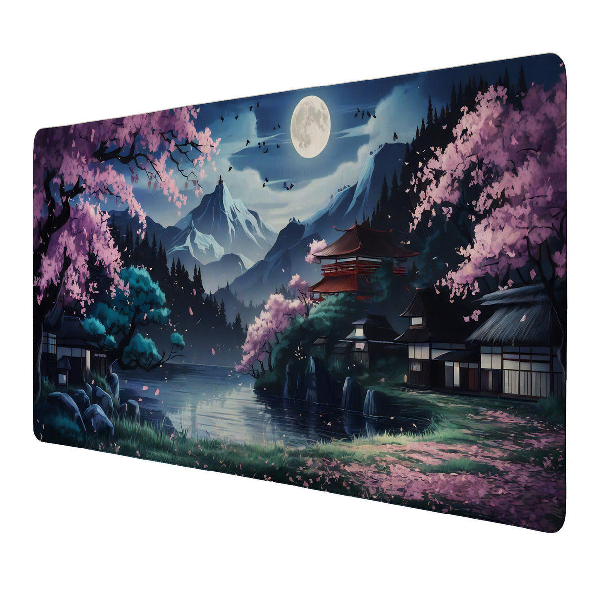 Japanische Berglandschaft bei Nacht Schreibtischunterlage 69x31cm XXL Mauspad - Elegante und beruhigende Arbeitsatmosphäre