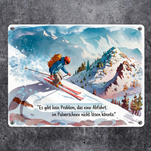 Skifahrer im Schnee - Es gibt kein Problem Metallschild in 15x20 cm