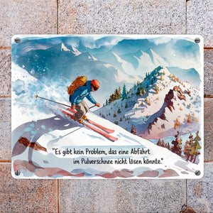 Skifahrer im Schnee - Es gibt kein Problem Metallschild in 15x20 cm