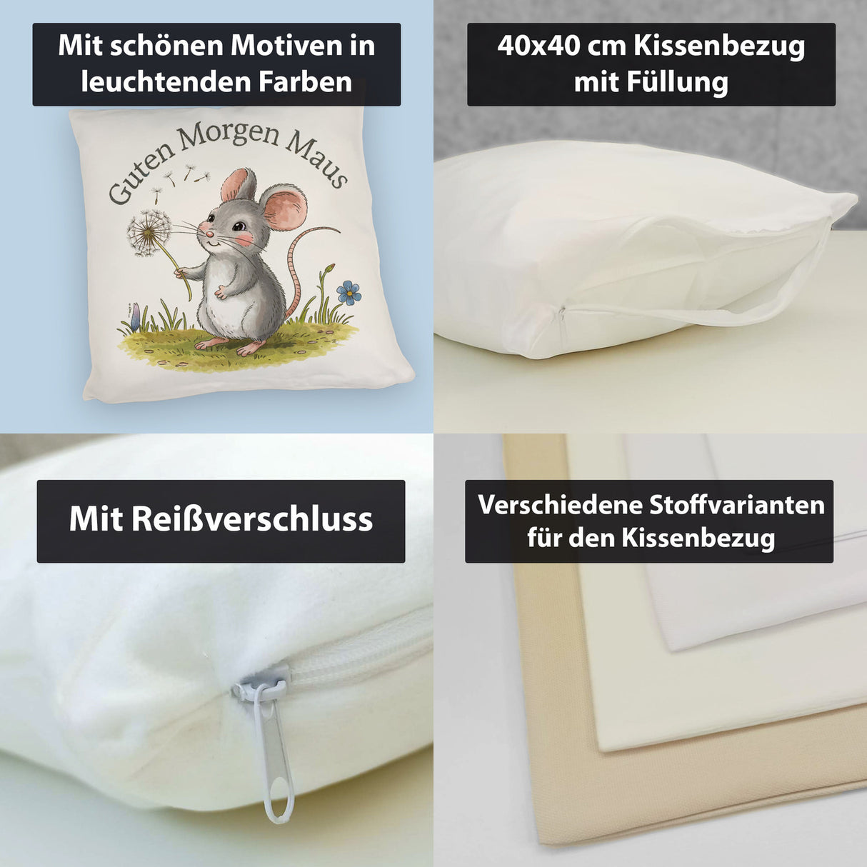 Maus mit Löwenzahn - Guten Morgen Kissen