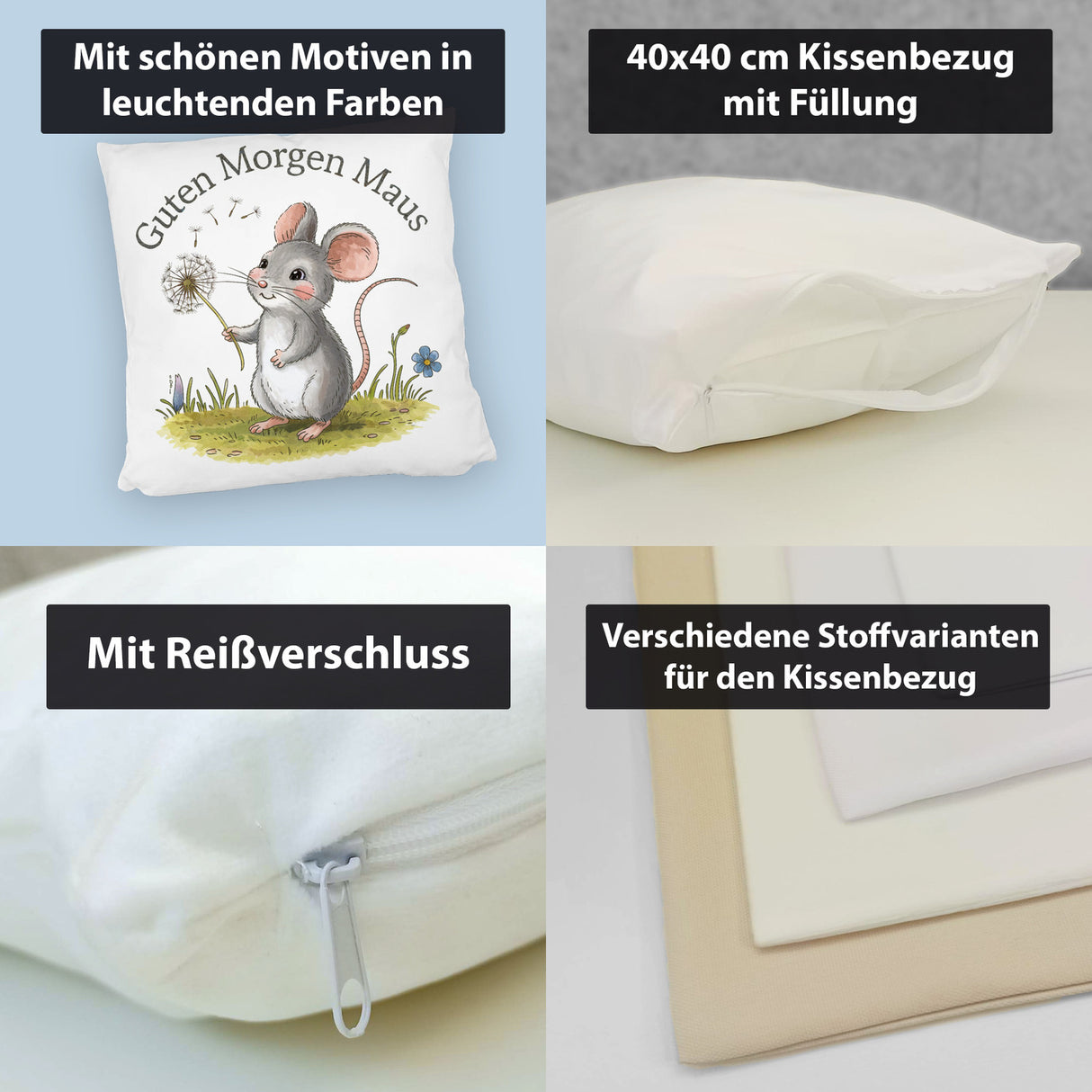 Maus mit Löwenzahn - Guten Morgen Kissen